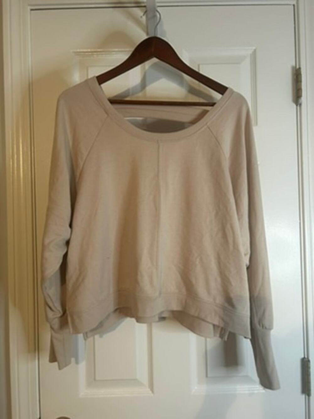 Yogalicious S Beige Off Shoulder Sweatshirt Cozy Lounge Cropped Pullover